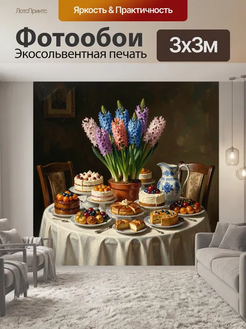 Фотообои Натюрморт с гиацинтами и десертами