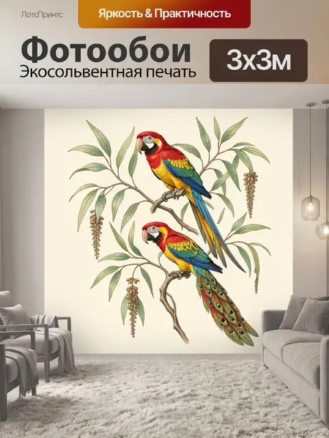 Фотообои Два попугая ара на ветках