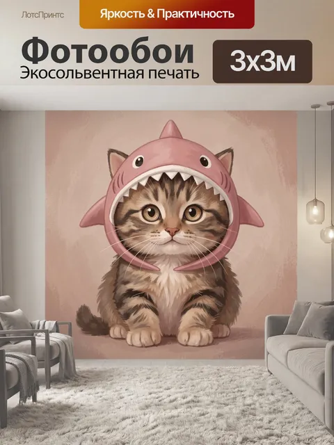 Фотообои Котёнок в костюме акулы