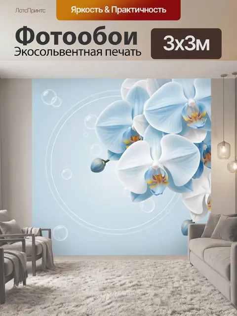 Фотообои Орхидеи на голубом фоне