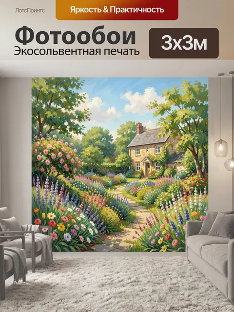 Фотообои Садовая дорожка у цветущих клумб