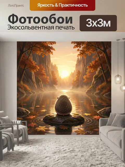 Фотообои Ежик на камне у воды