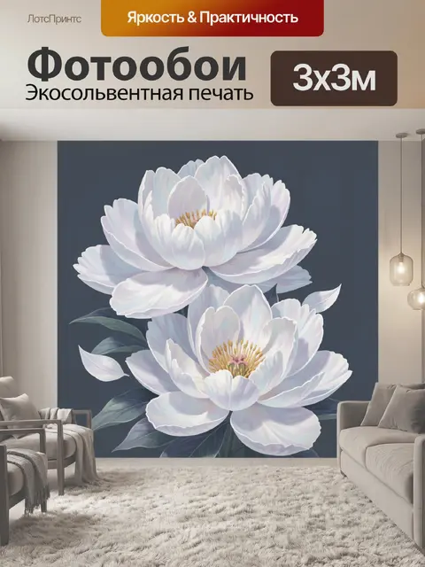Фотообои Белые пионы на сером фоне