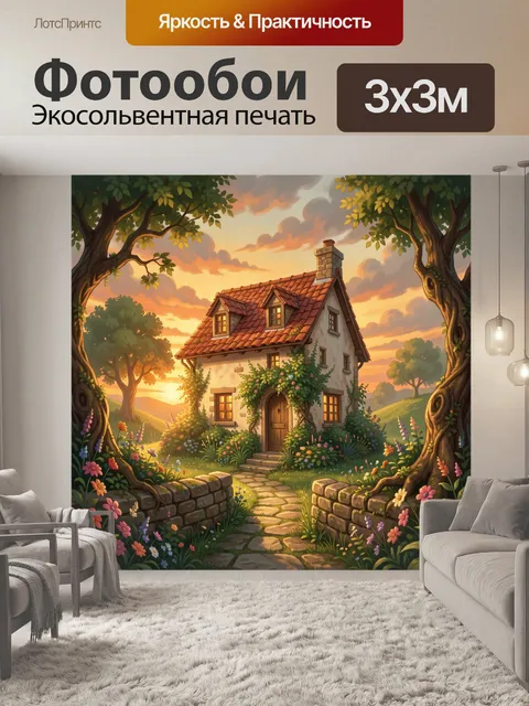 Фотообои Уютный дом в цветущем саду
