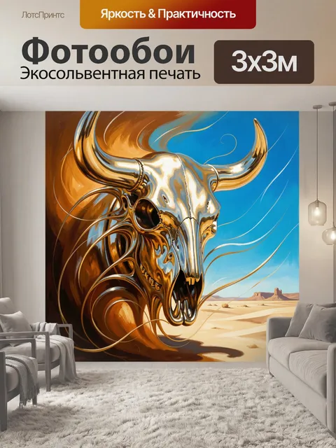 Фотообои Золотой бычий череп в пустыне