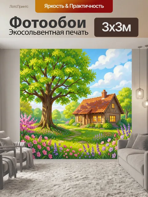 Фотообои Домик у цветущего сада