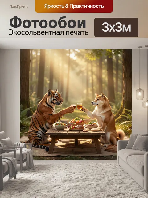 Фотообои Лесной пикник тигра и пса