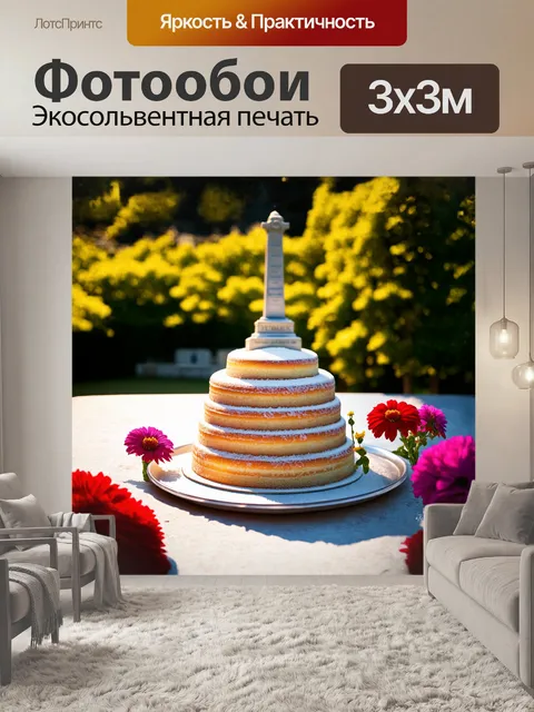 Фотообои в центре внимания – величественный сахарный бисквит в форме знаменитого памятника бисмарка