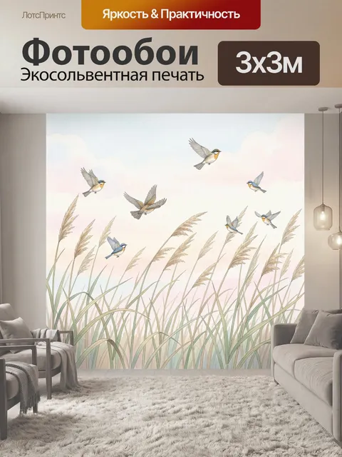 Фотообои Ласточки над колышущимися злаками