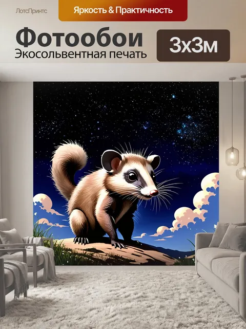 Фотообои панорама опоссума, исследующего ночное небо, полное звезд и облаков