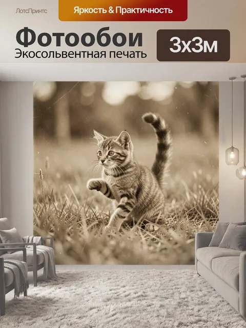 Фотообои Игривый табби в поле