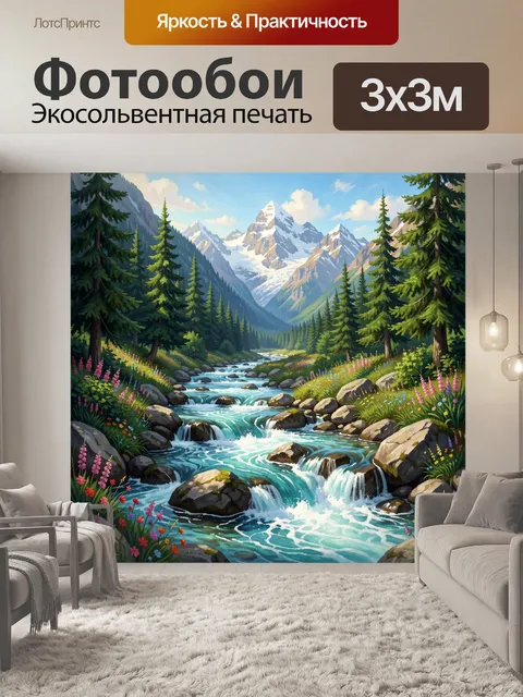 Фотообои Альпийская долина с бурной рекой