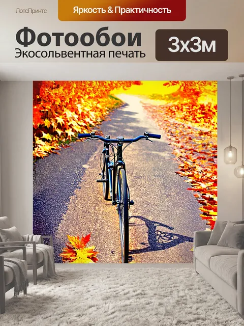 Фотообои гоночный велосипед представлен на старом асфальтовом треке, осенние листья придают позади контрастный фон