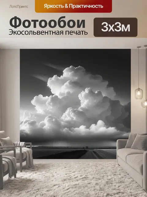 Фотообои пейзаж с облакам чернобелый