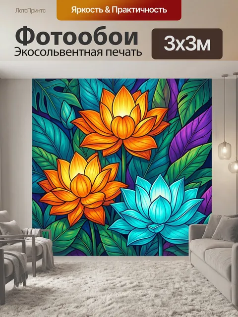 Фотообои Светящиеся цветы среди листьев