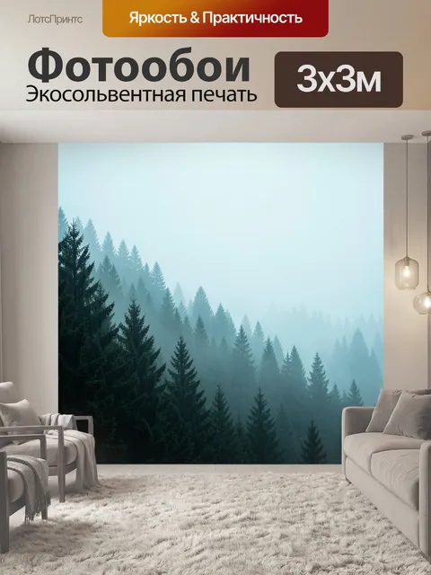 Фотообои Туманный хвойный лес