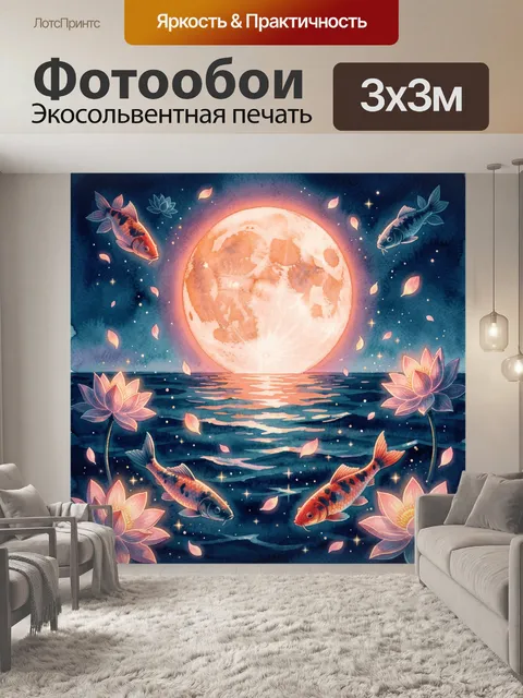 Фотообои Лунный пруд с карпами и лотосами