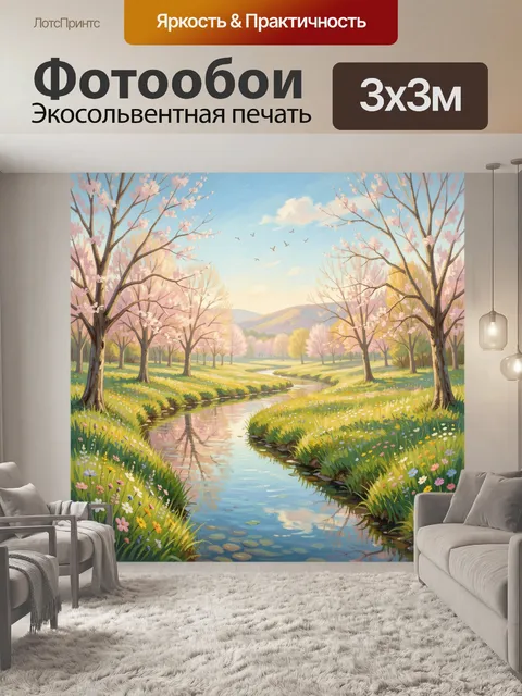 Фотообои Весенний сад с ручьем