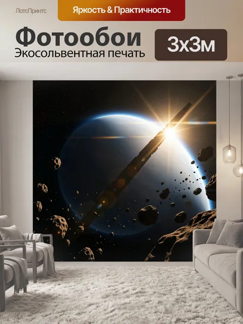 Фотообои Планета и астероиды в космосе