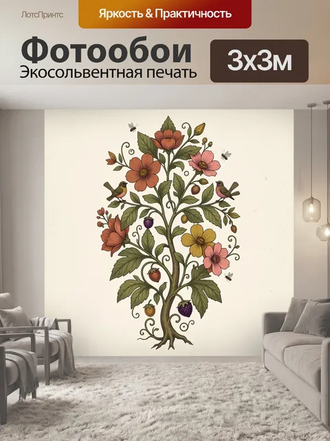 Фотообои Цветущее дерево с птицами