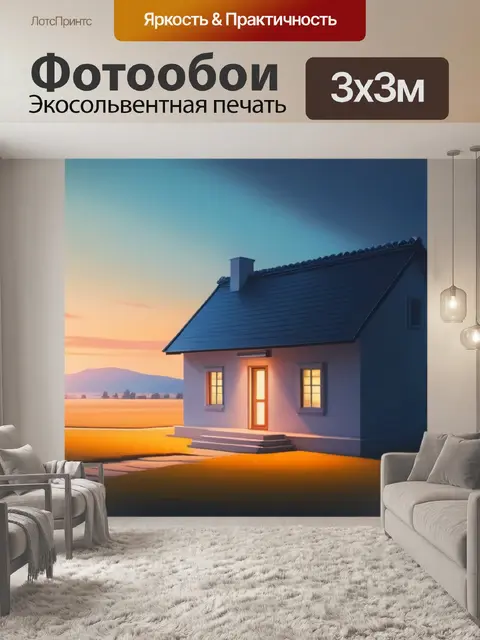 Фотообои картины пейзаж с домиком минимал