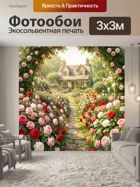 Фотообои Сказочный дом среди роз