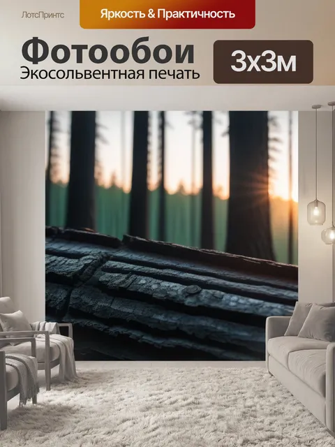 Фотообои древесина массив на фоне заката в лесу