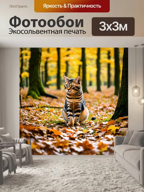Фотообои коты, которые исследуют лес в осенний день