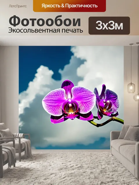 Фотообои орхидея, создающая ощущение легкости и невесомости на фоне облаков