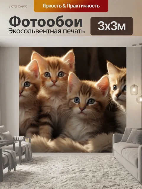 Фотообои реалистичные котята на уютном пледе