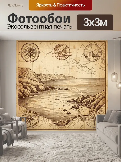 Фотообои Старинная карта с компасами и бухтой