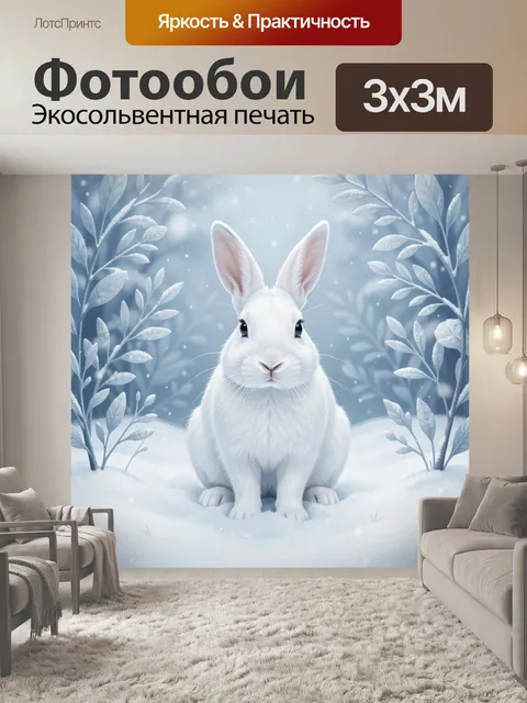 Фотообои Белый кролик в зимнем лесу