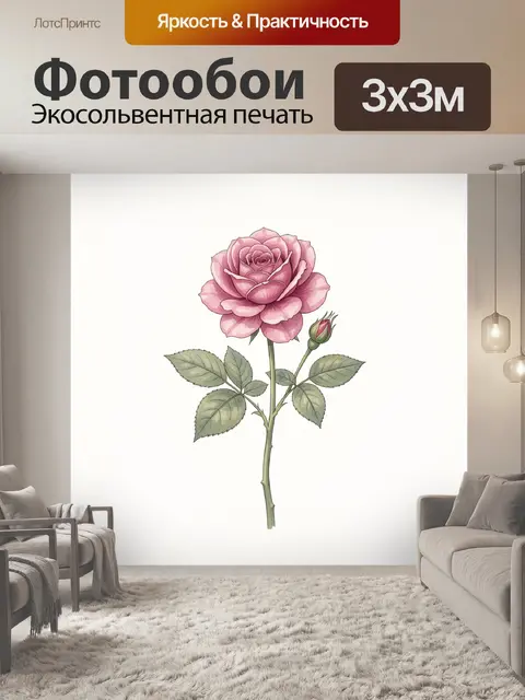Фотообои Розовая роза с бутоном