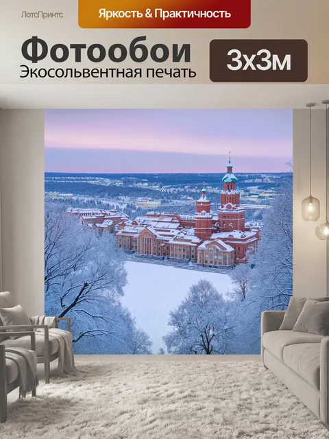 Фотообои промт: зимний пейзаж белгорода с панорамным видом на архитектурные памятники, покрытые снежным покровом