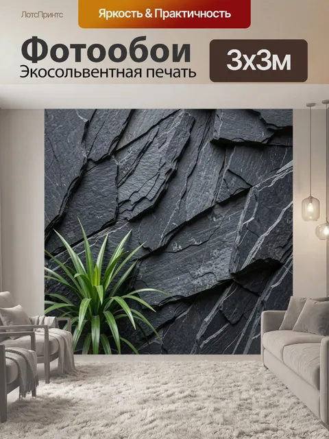 Фотообои Черная сланцевая стена с растением