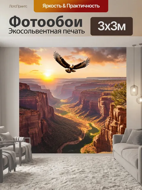 Фотообои охота на стервятников, парящих над каньоном при закате
