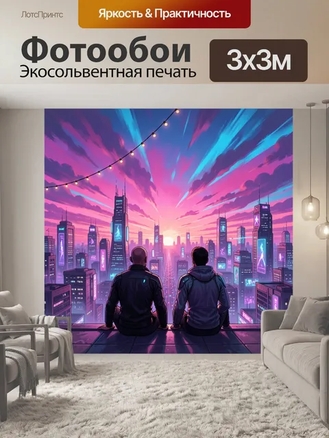 Фотообои Двое на крыше мегаполиса
