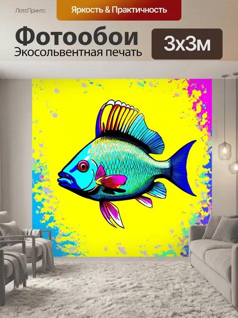 Фотообои оригинальная художественная графика необычной рыбы с длинными плавниками, выполненная в стиле поп-арт