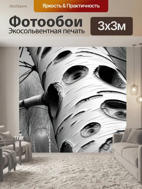 Фотообои фото пейзаж с березой чернобелый