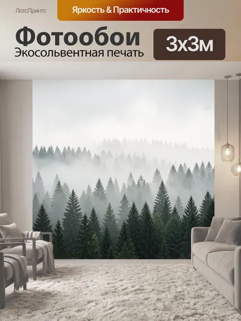 Фотообои Туманный хвойный лес