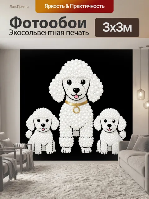 Фотообои Белые пудели с золотыми ошейниками