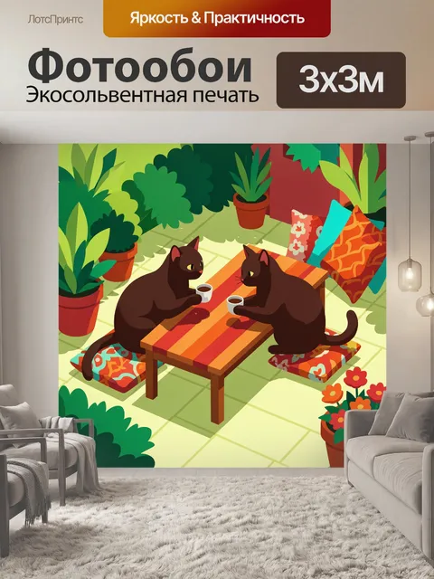 Фотообои Два черных кота за столом