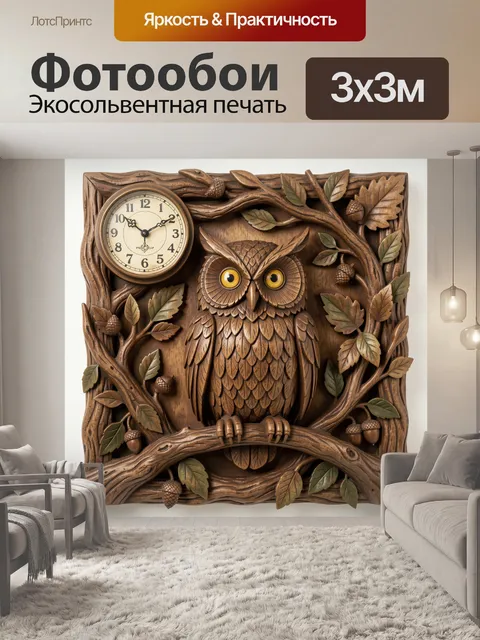 Фотообои Резная сова с часами