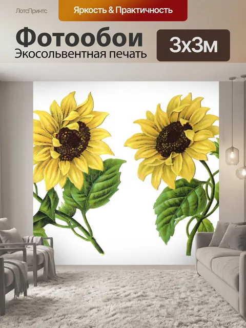 Фотообои Винтажная иллюстрация подсолнухов
