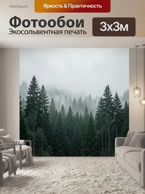 Фотообои Туманный хвойный лес