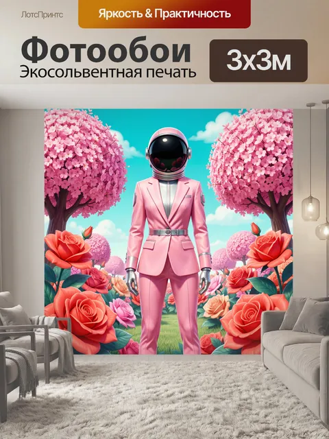 Фотообои Космонавт в розовом саду