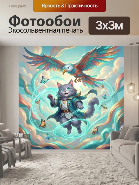 Фотообои Котёнок, орёл и бабочки
