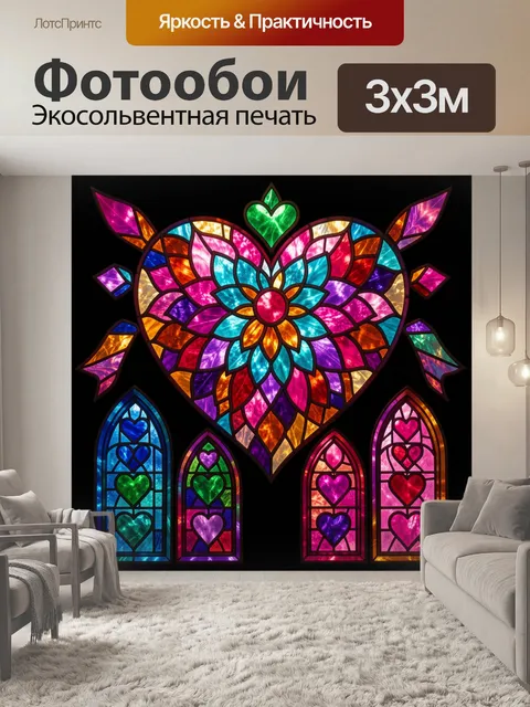 Фотообои Витражное сердце с цветком