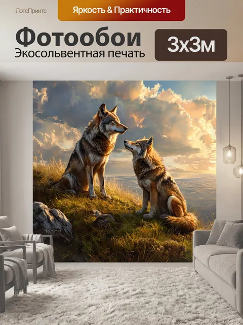 Фотообои семейство волков, серый хищник, санитар леса