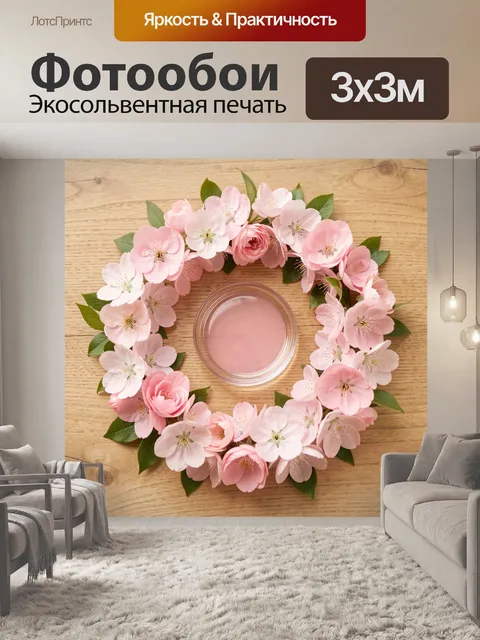 Фотообои Цветочный венок на деревянном фоне